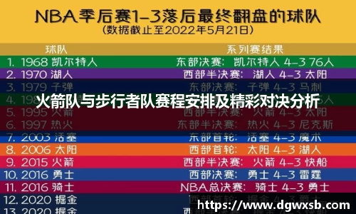 火箭队与步行者队赛程安排及精彩对决分析